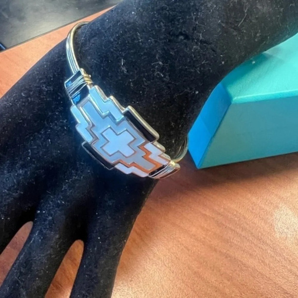 Cross Enamel Gray, White, and Black Gold Tone Bracelet - Picture 1 of 10